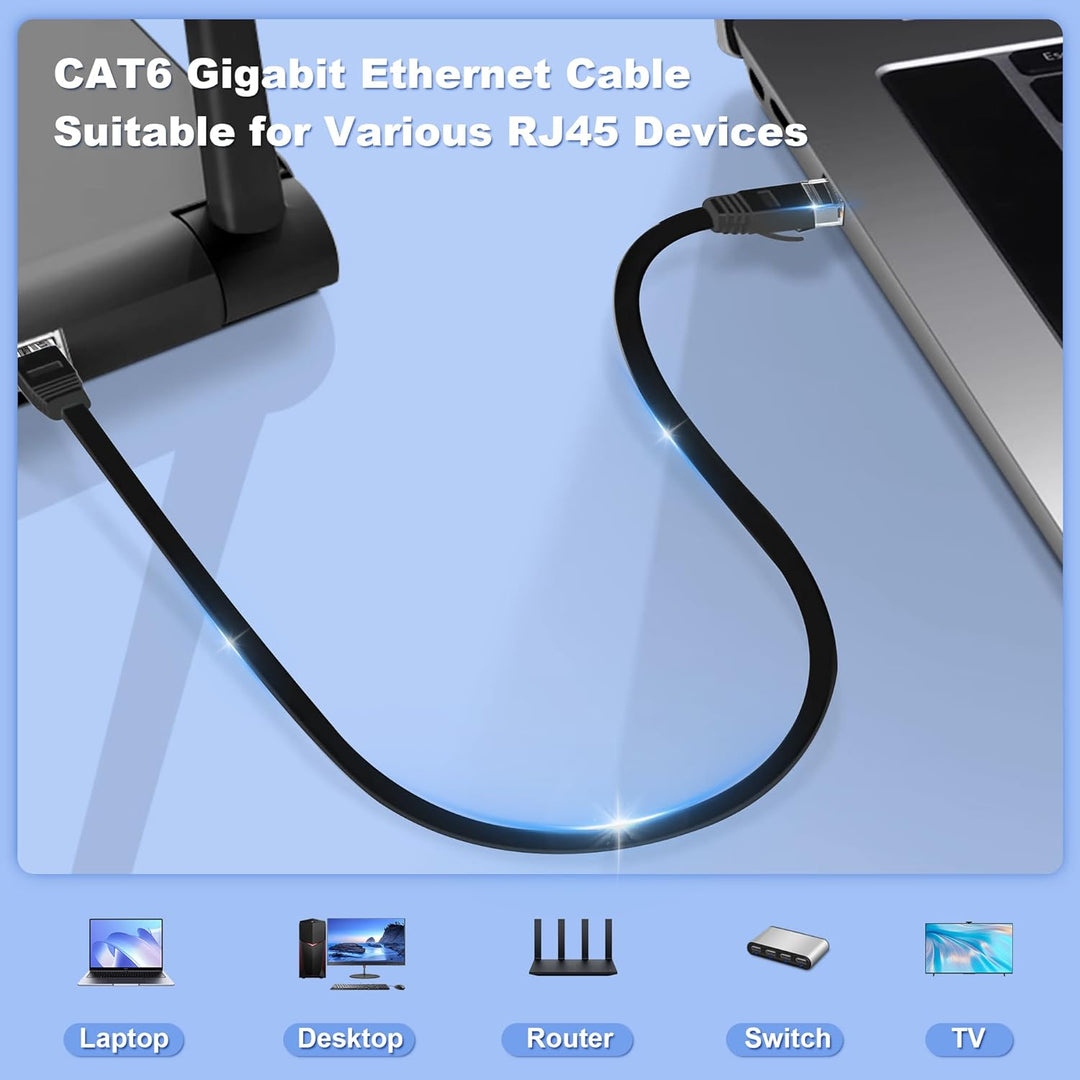 Netzwerkkabel 50m Outdoor Indoor, LAN Kabel 50 meter Cat 6 Gigabit RJ45 50m Ethernet Kabel Flach - 1