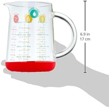 Pebbly PKM-1000R MESSBECHER MIT SILIKONBODEN 1L, Borosilikatglas, Silikon, Rot, 11,9 x 11,9 x 15,8 c