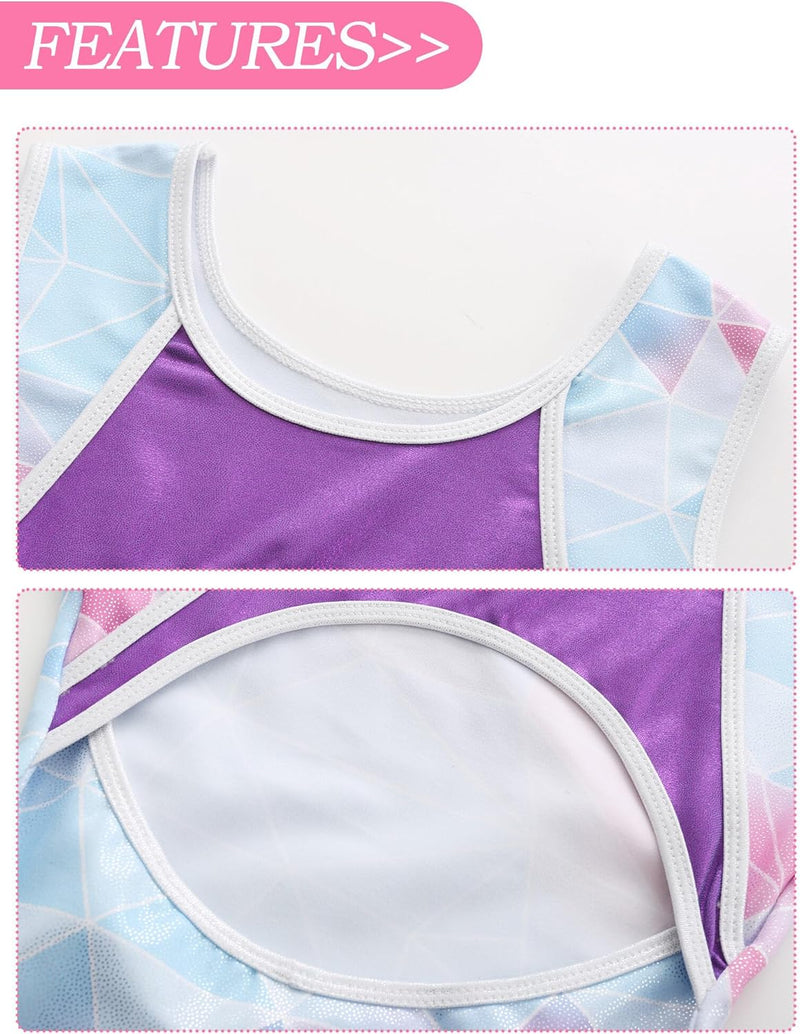 SEAUR Mädchen Turnanzug Turnshorts Haarband Set Kinder Turnen Trikot Shorts Gymnastik Ärmellos/Langa