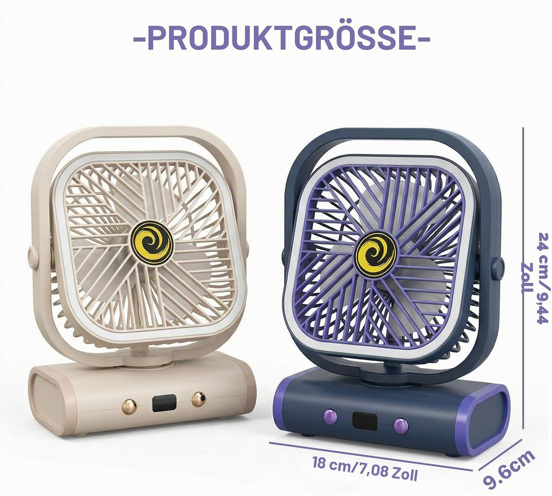 USB Tischventilator Klein 2400mAh, Camping Ventilator, Tischventilator Sehr Leise, Schreibtischventi