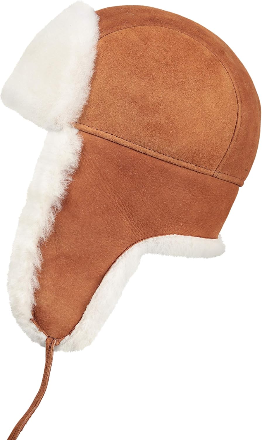 Unisex Fliegermütze aus Schafsleder, Russische Ushanka Trapper Winterfellmütze L cognac, L cognac