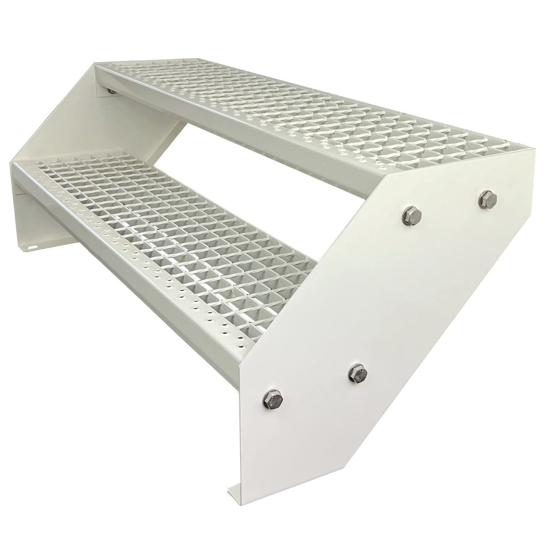 Kaminbau Mierzwa Premium Stahl Treppe Verzinkt & komplett Weiss Pulverbeschichtet 2 Stufen (Breite 6