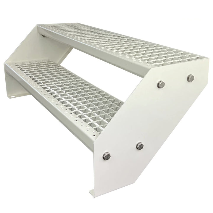 Kaminbau Mierzwa Premium Stahl Treppe Verzinkt & komplett Weiss Pulverbeschichtet 2 Stufen (Breite 6