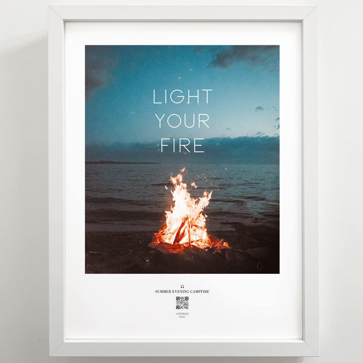 HÖRBAR RELAX | Hörbild | SUMMER EVENING CAMPFIRE | Light your fire | Im Rahmen Weisser Rahmen 32,5cm