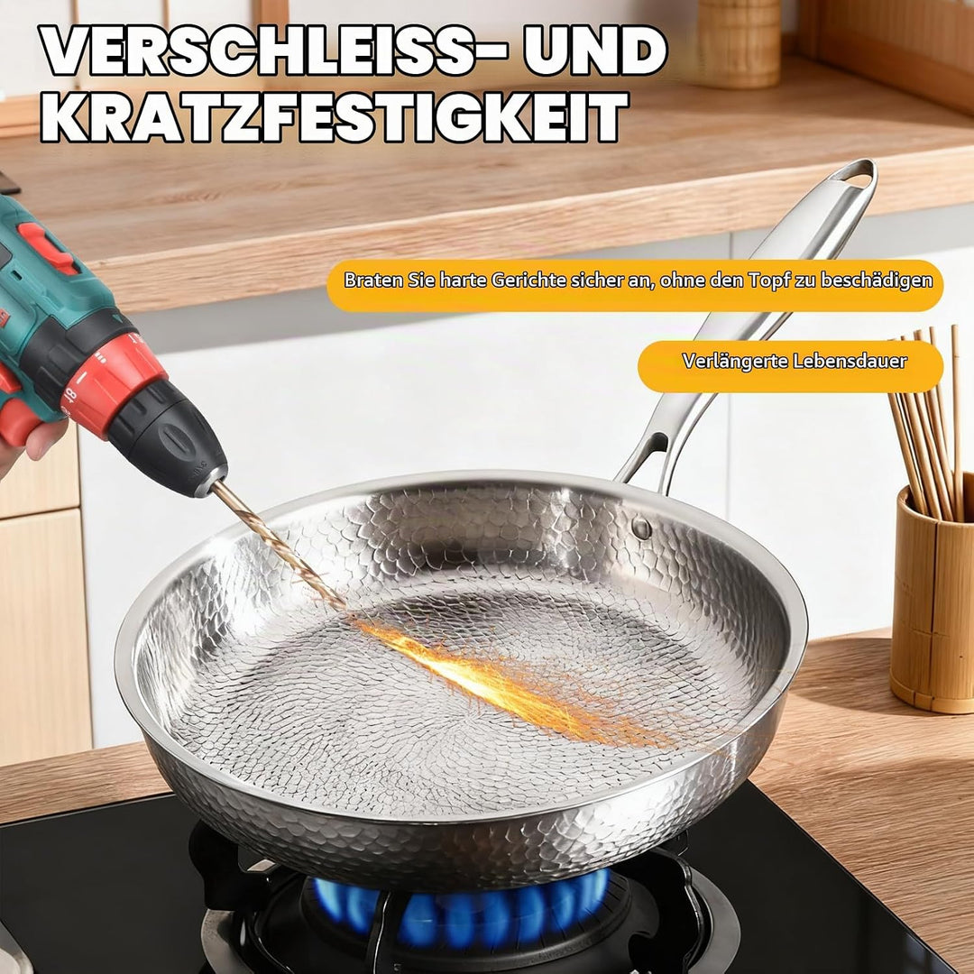 Titan Pfanne, 28CM Titanpfanne Mit Deckel und Spatel, Titanium Hammered Pan 5 Schichten Verdickt, Ti
