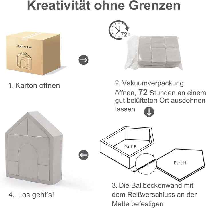 Zedachica 8PCS Softbausteine Baby mit Hausförmigem Bällebad, Schaumstoff Bausteine Kinder für Indoor
