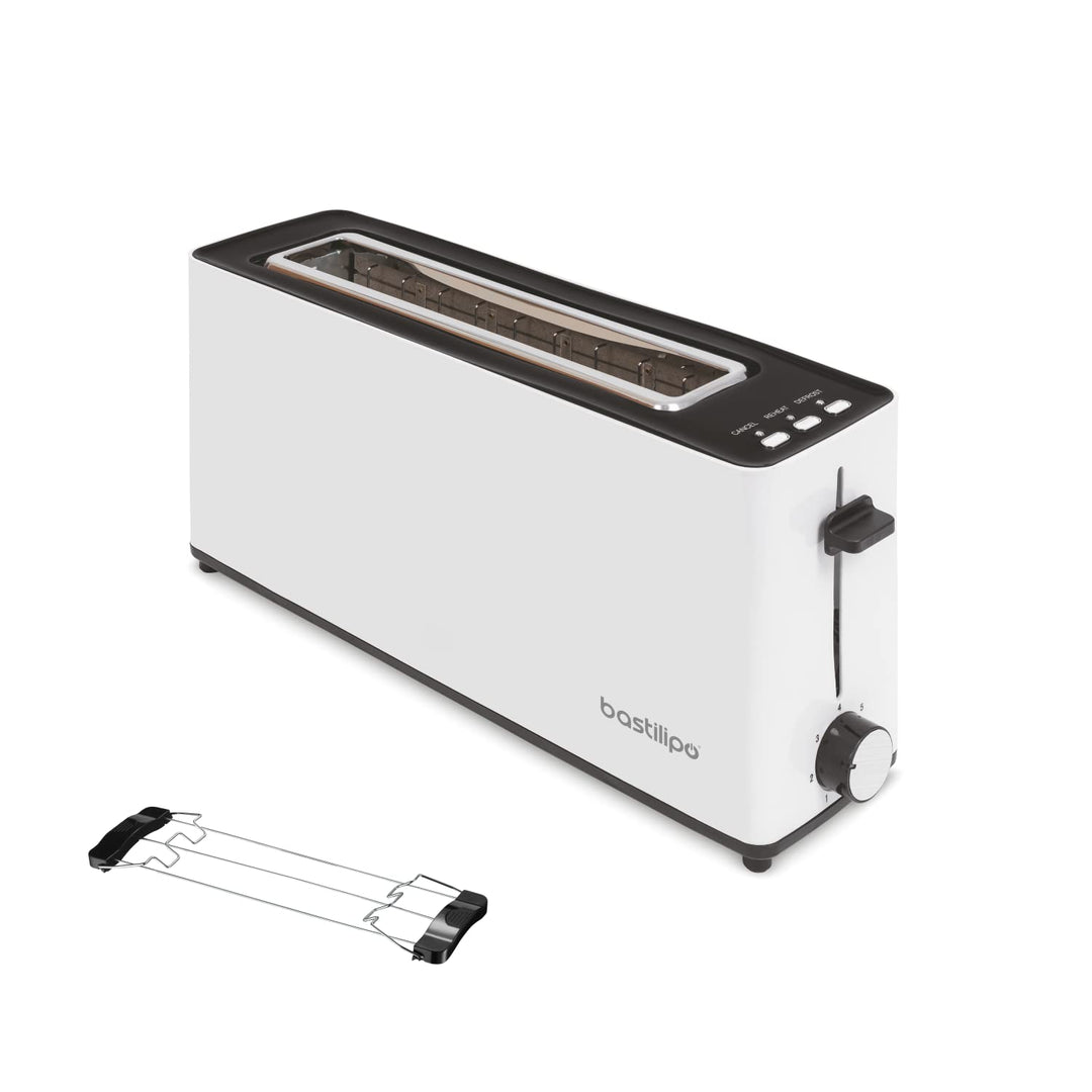 Firefox AB900 Toaster, Weiss, langer Schlitz für 2 Scheiben, 900 W, Auftaufunktion, Krümelschublade