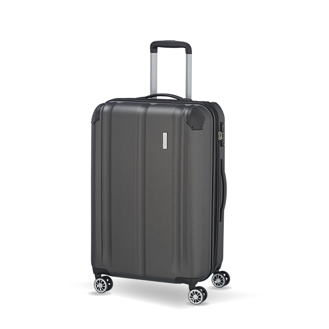 travelite 4-Rad Koffer M mit TSA Schloss + Dehnfalte, Gepäck Serie CITY: Robuster Hartschalen Trolle