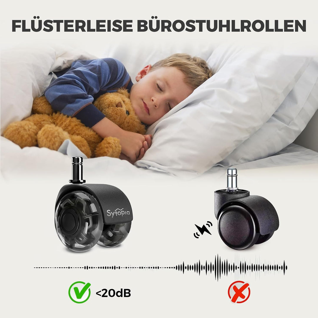 Sytopia Bürostuhl Rollen 10mm x 22 mm, Nur kompatibel mit 1KEA Stuhl (Nicht für 11mm stuhlrollen), 5