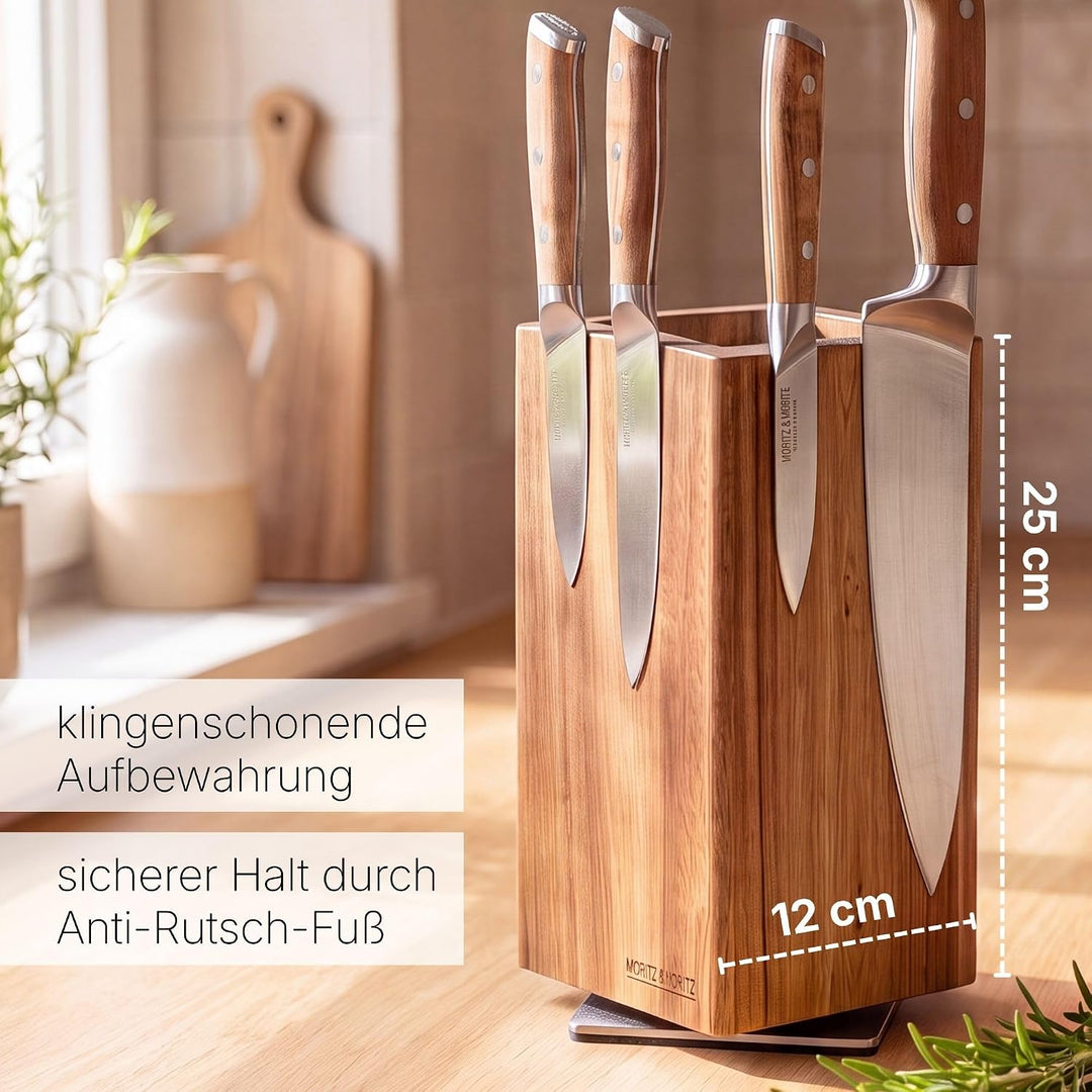 Moritz & Moritz Messerblock Akazie drehbar 360° - Messerhalter Magnetisch mit Drehfuss & herausnehmb