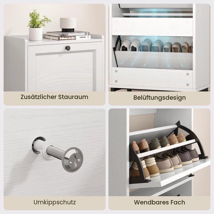 Bealife Schuhregal mit 3 Klapptüren, doppelte Tiefe, schmaler Organizer für den Eingang, 50 x 118 x