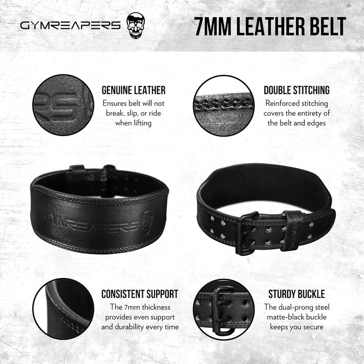 Gymreapers Gewichthebergürtel – 7 mm strapazierfähiger Profi-Ledergürtel mit Verstellbarer Schnalle