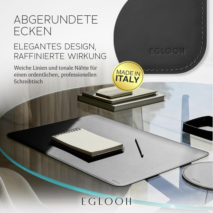 Eglooh - Herms - Schreibtischunterlage aus Leder Schwarz cm 50x35 - Handwerkliche Nähte und abgerund