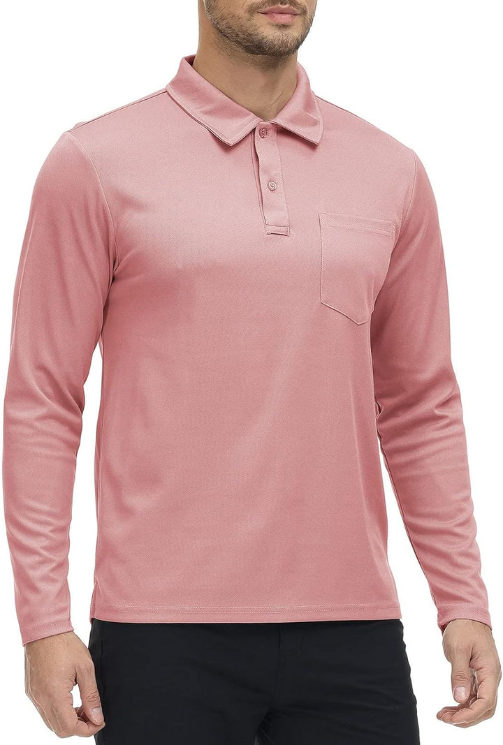 donhobo Poloshirt Herren Langarm Golf Shirts Atmungsaktiv Schnelltrocknend Army Polo T-Shirts Outdoo