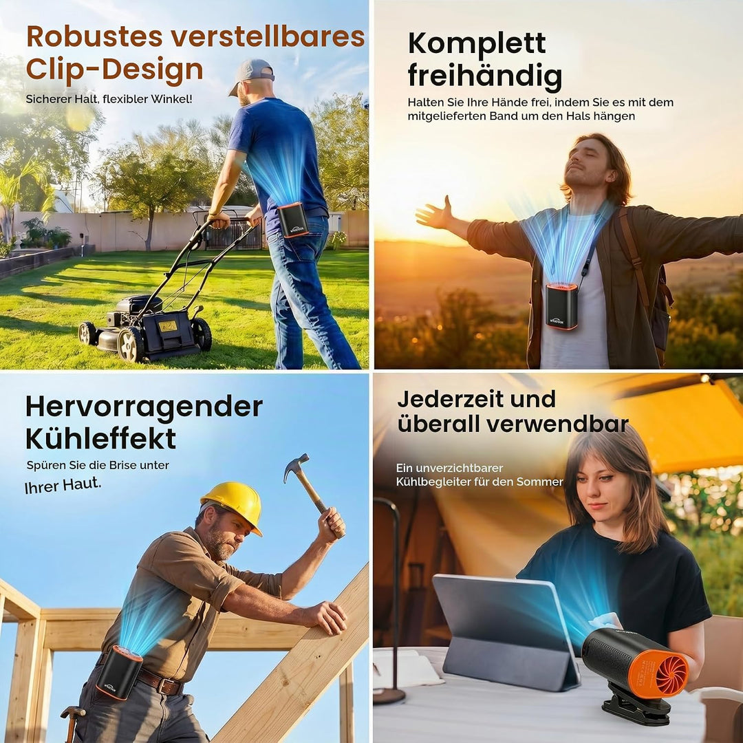 WHATOOK Tragbarer Gürtelventilator: 1-100 Stufenlose Geschwindigkeitsregelung Clip Fan mit 360° Dreh