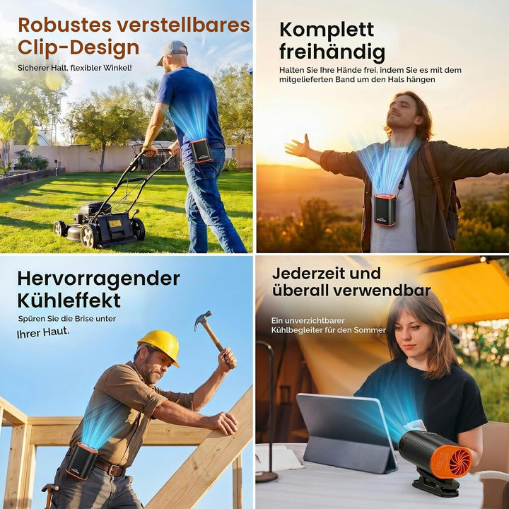 WHATOOK Tragbarer Gürtelventilator: 1-100 Stufenlose Geschwindigkeitsregelung Clip Fan mit 360° Dreh