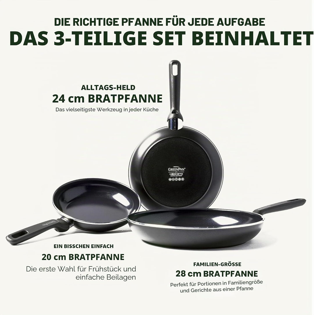 GreenPan Memphis Bratpfannen-Set (20 cm, 24 cm & 28 cm), gesunde keramische Antihaftbeschichtung, PF