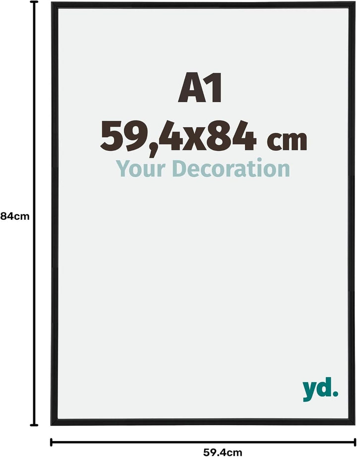 yd. Your Decoration - Bilderrahmen DIN A1 59.4x84 cm - Schwarz Matt - Bilderrahmen aus Kunststoff mi