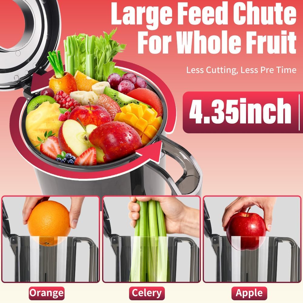 KEPEAK Slow Juicer 200W, Professionelle Saftpresse mit 112mm Einfüllschacht für ganze Früchte und Ge