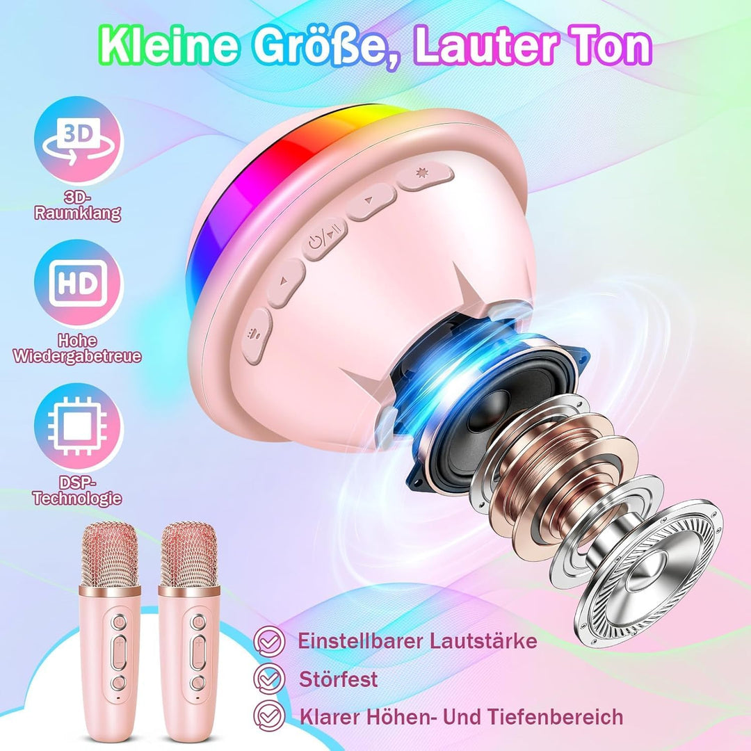 JONRRYIN Karaoke Anlage mit 2 Mikrofonen, Tragbare Bluetooth Karaoke Maschine Kinder mit Disco Licht