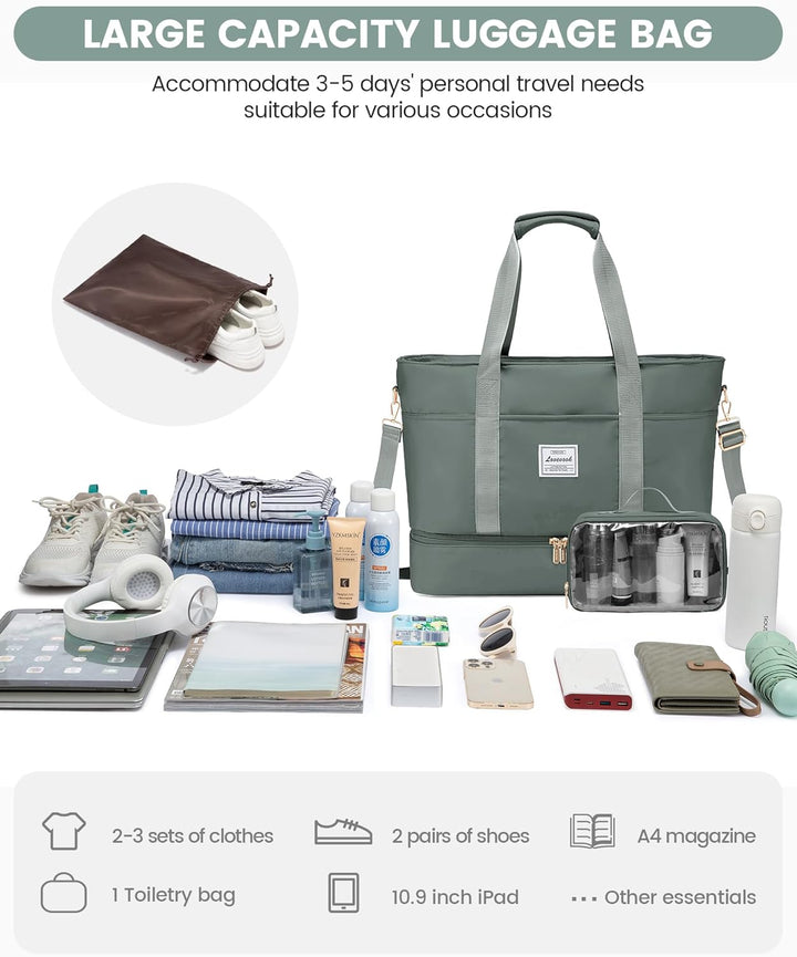 LOVEVOOK Reisetasche Damen Gross, Wasserdicht Weekender Travel Bag mit Schuhfach, Duffle Bag Klinikt