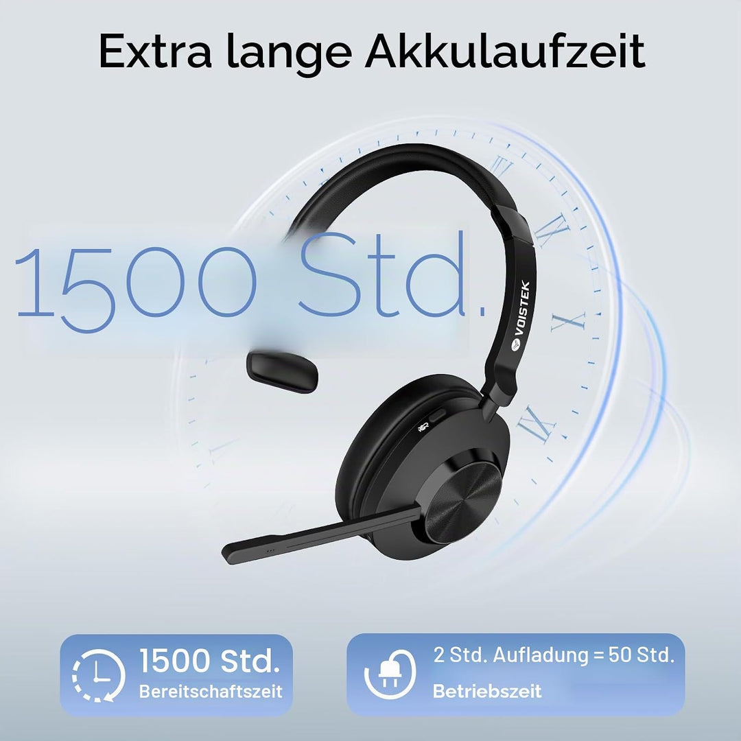 Voistek On-Ear Wireless Headset mit Bluetooth & USB-Dongle – 50 Std. Akkulaufzeit, Geräuschunterdrüc