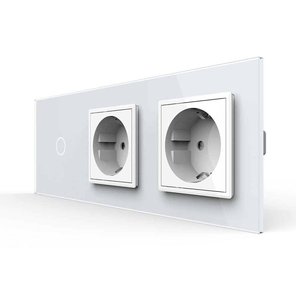 LIVOLO Touch Wechselschalter und 2 Fach Steckdose mit Glasrahmen VL-C701S/C7C2EU-11-A Weiss