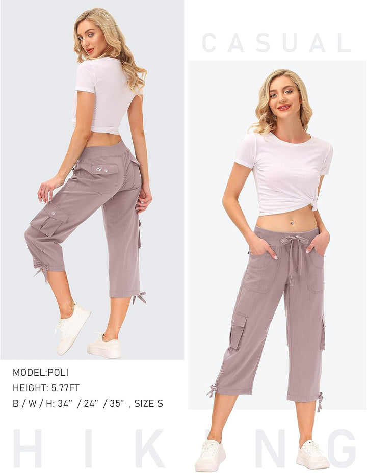 JINSHI Hosen Damen Sommer Cargohose 3/4 Hose Caprihose Freizeithose Wanderhosen Outdoorhose mit Mehr