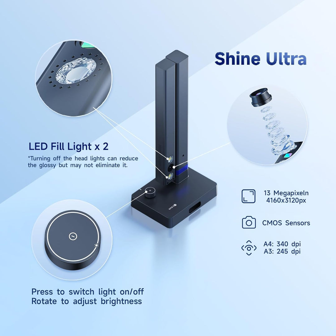 CZUR Shine Ultra A3 Scanner, tragbarer Dokumentenscanner, Faltbare Buchscanner, Dokumentenkamera Vis