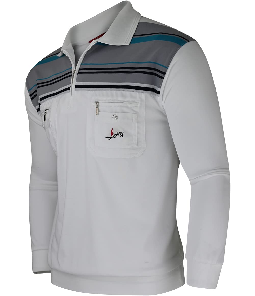 Soltice Herren Langarm Poloshirt mit Brusttasche, Polohemd mit kariert, Gestreiftem Kragen, Blousons