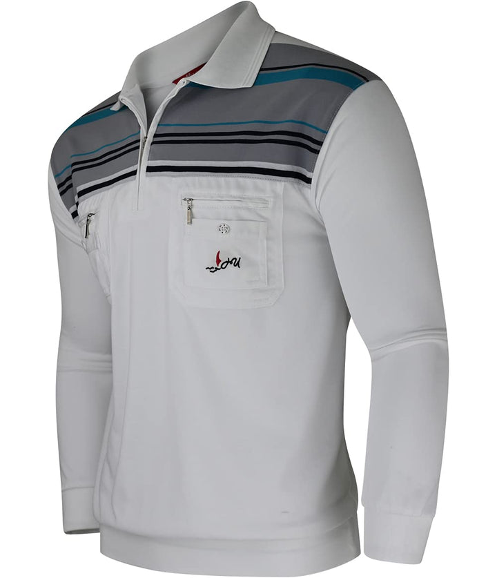 Soltice Herren Langarm Poloshirt mit Brusttasche, Polohemd mit kariert, Gestreiftem Kragen, Blousons
