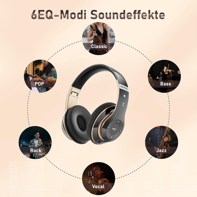 Lankey Sound Kopfhörer Kabellos Bluetooth, Bluetooth Kopfhörer Over-Ear mit 6 EQ Modi, 65 Std Kabell