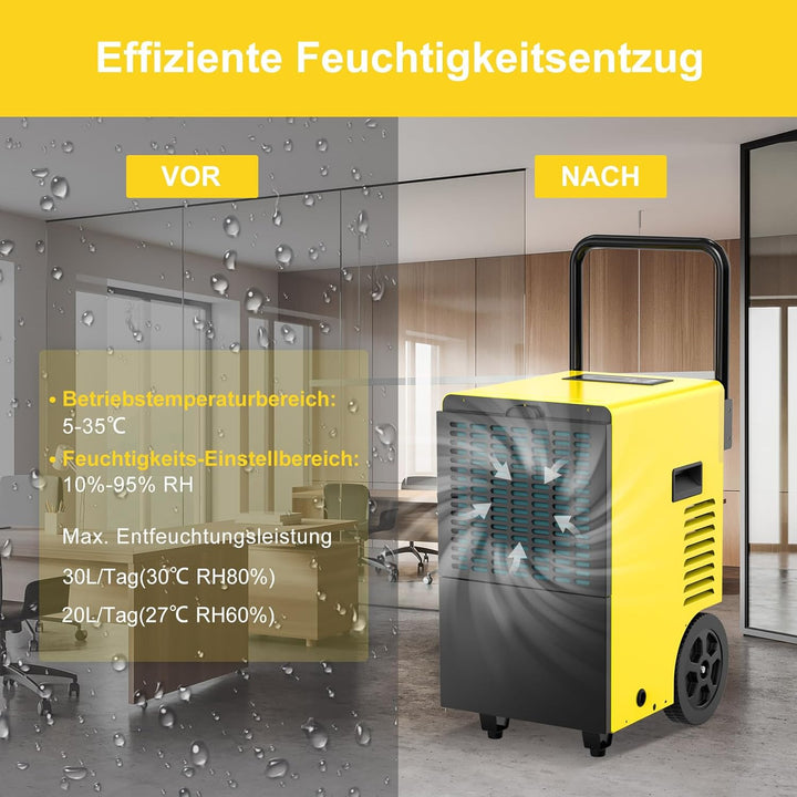 Bautrockner Luftentfeuchter Keller 30 L/Tag - Fläche 90 m²/230 m³ - 24Hr Timer Innenbereich Trocknun