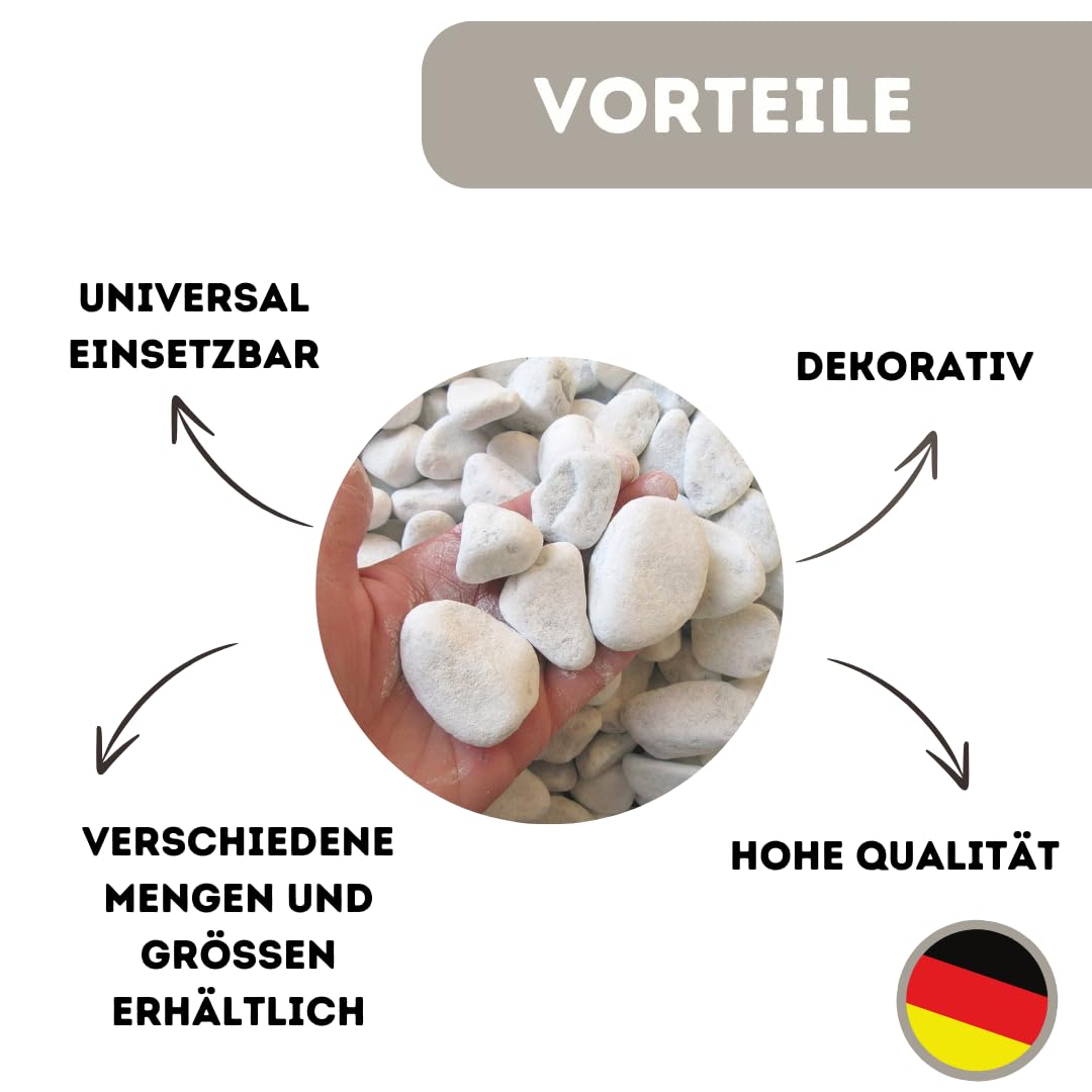 10 Kilogramm (Kg) Deko-Steine | Carrara Marmorkies | 25-40 mm | Edler Zierkies für Haus & Garten | P