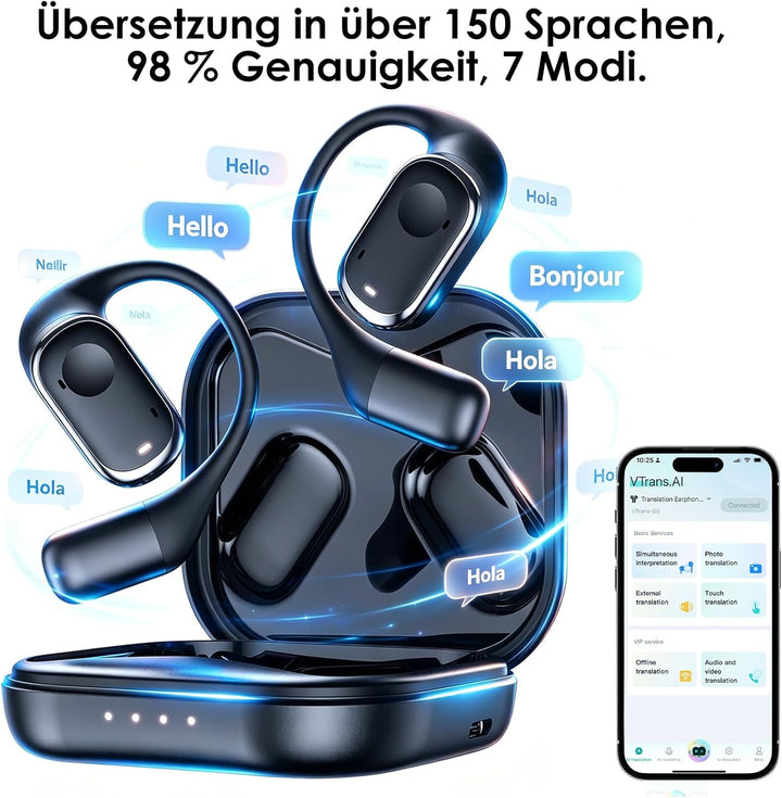 Echtzeit Übersetzer Kopfhörer - KI Übersetzer Kopfhörer mit 150 Sprachen, langer Akkulaufzeit, Bluet