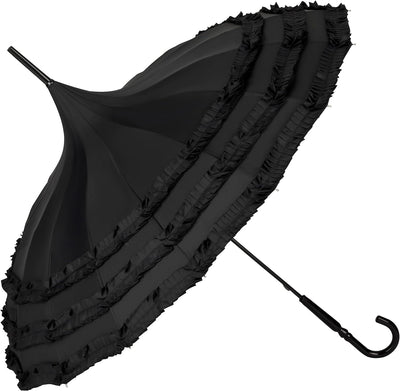 VON LILIENFELD Regenschirm Hochzeitsschirm Sonnenschirm Stabil Stockschirm Pagode Rüschen Sarah schw
