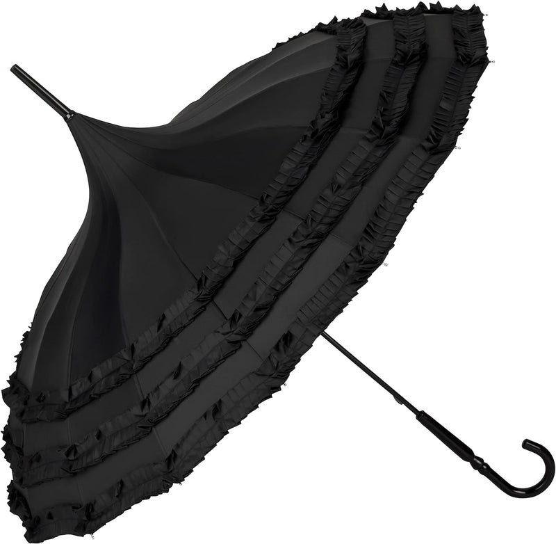 VON LILIENFELD Regenschirm Hochzeitsschirm Sonnenschirm Stabil Stockschirm Pagode Rüschen Sarah schw