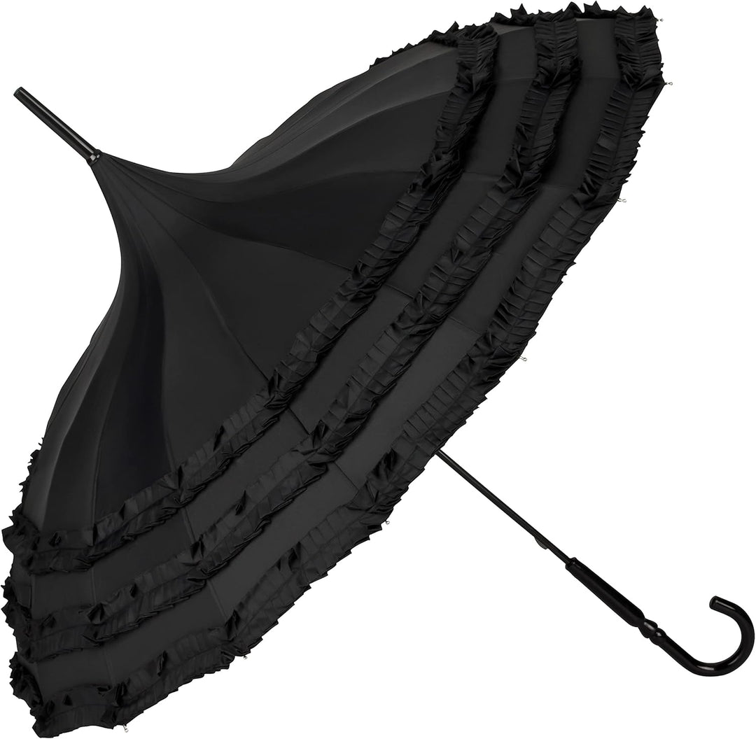 VON LILIENFELD Regenschirm Hochzeitsschirm Sonnenschirm Stabil Stockschirm Pagode Rüschen Sarah schw