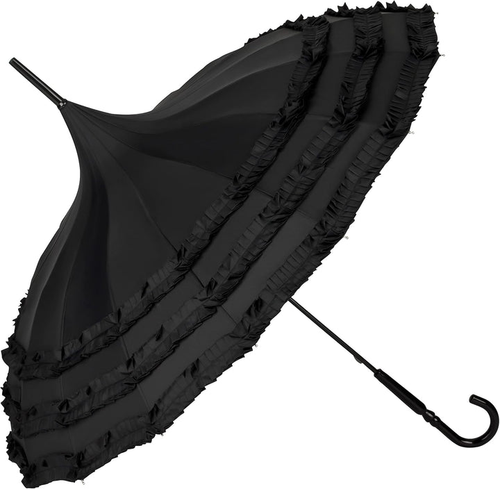 VON LILIENFELD Regenschirm Hochzeitsschirm Sonnenschirm Stabil Stockschirm Pagode Rüschen Sarah schw