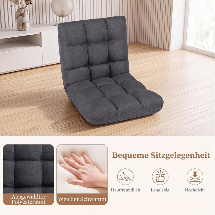 COSTWAY Bodenstuhl verstellbar, Bodensessel gepolstert, Bodenkissen mit Rückenlehne, Meditationsstuh