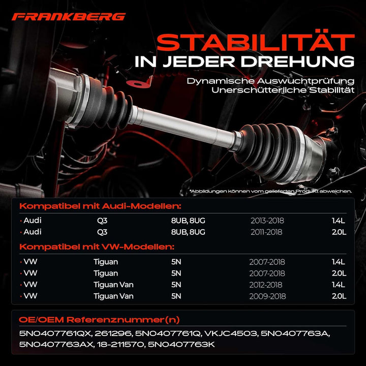 Frankberg Antriebswelle Vorne Links Kompatibel mit Q3 8UB 8UG 1.4L 2.0L 2011-2018 T.i.g.u.a.n 5N 1.4
