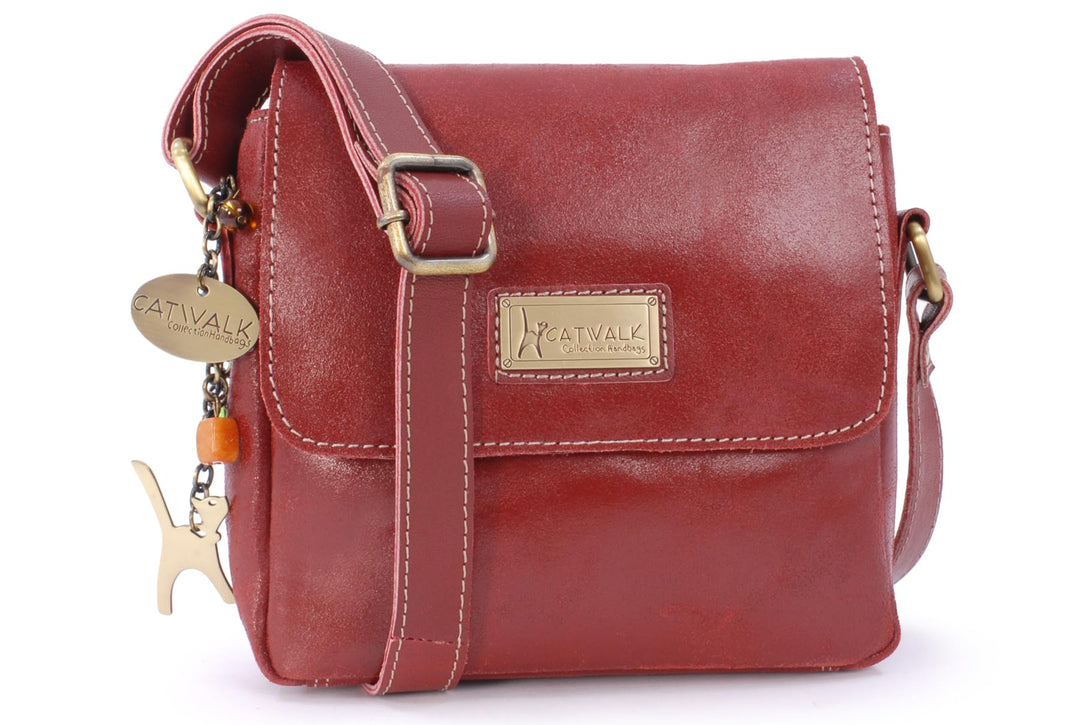 Catwalk Collection Handbags - Vintage Grobem Leder - Klien Umhängetasche Messenger/Schultertasche -