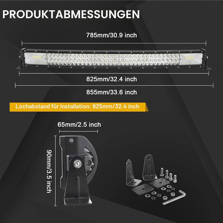 Willpower 42 Zoll 107CM 540W Led Arbeitsscheinwerfer Bar Gebogen + Magnet Halterungen + Kabelbaum Le