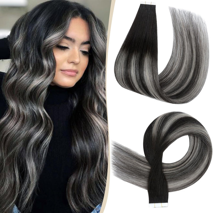 SEGO Tape Extensions Echthaar Haarverlängerung 10 Tressen Klebeband 25g Balayage Haarteile 7A Glatt
