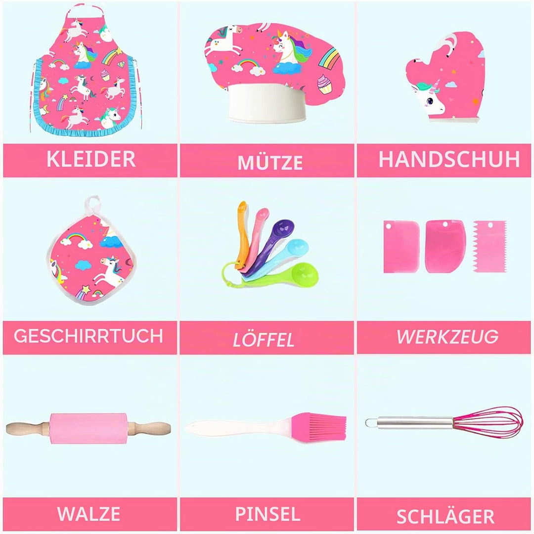 Chef-Set Koch-und Backset für Kinder, Backset Küchenspielzeug Set Rollenspiele mit Schürzen, Kochmüt