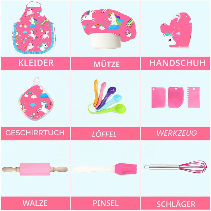 Chef-Set Koch-und Backset für Kinder, Backset Küchenspielzeug Set Rollenspiele mit Schürzen, Kochmüt
