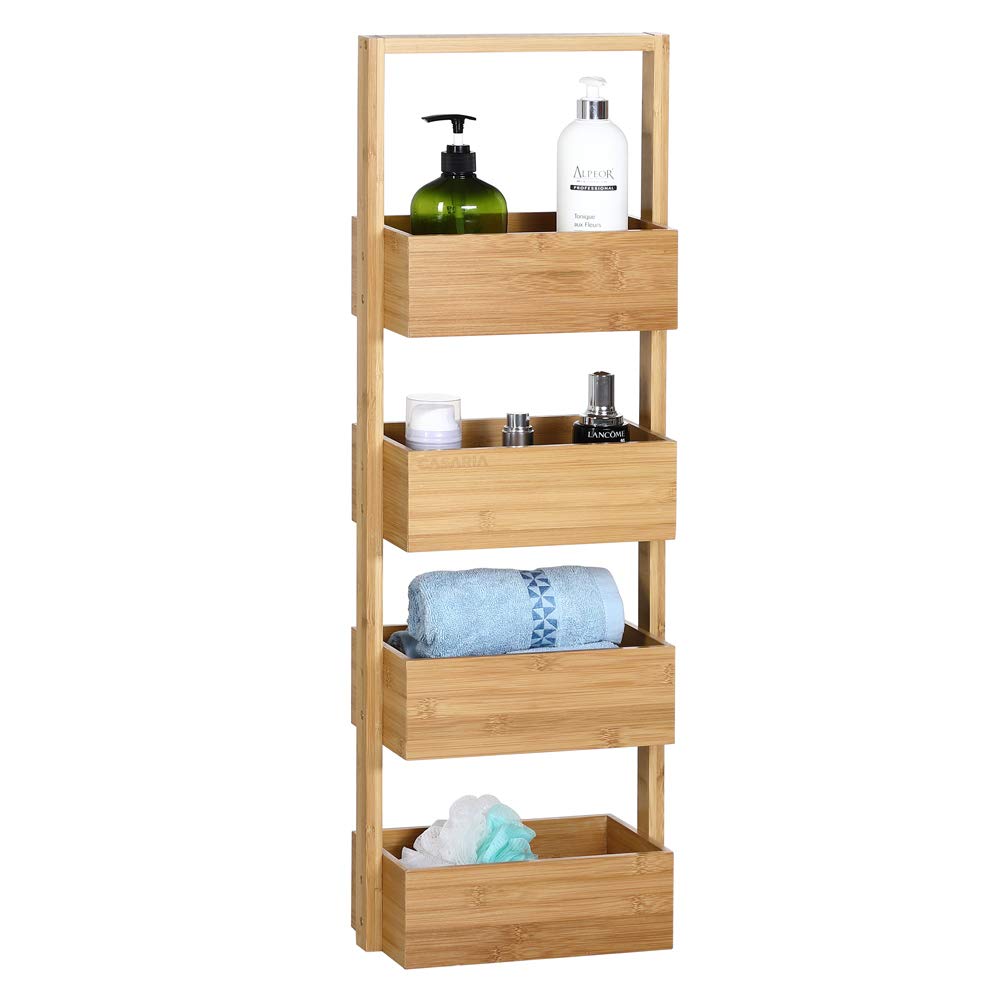 Casaria® Badregal mit 4 Körben Stehend Schmal Bambus Holz 88x16x28cm Ablagen Standregal Küche Badezi