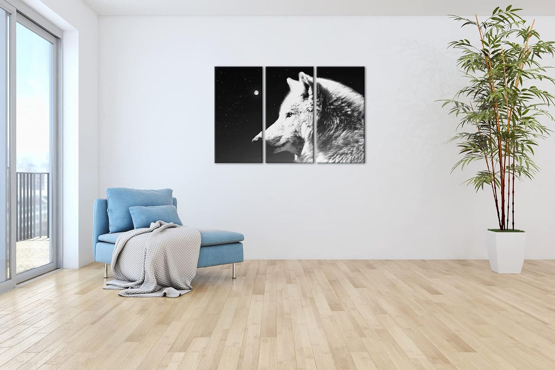 deyoli einsamer stolzer Wolf Format: 3Teilig Effekt: Schwarz&Weiss als Leinwandbild, Motiv fertig ge