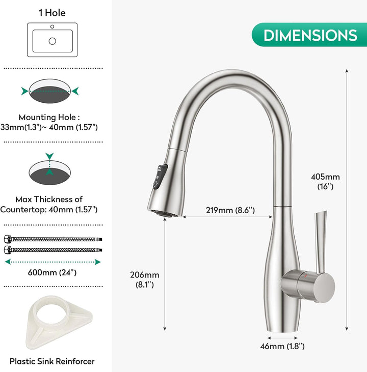 CREA Wasserhahn Küche mit 3 Funktionen Brause, Küchenarmatur mit Ausziehbarer Brause, 360° Drehbar M