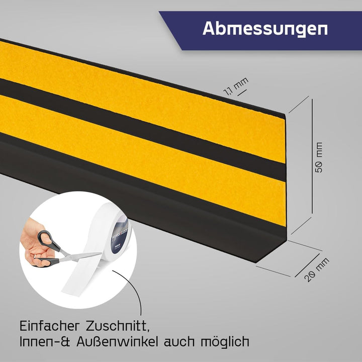 HOLZBRINK Weichsockelleiste selbstklebend SCHWARZ Knickleiste, 50x20mm, 25 Meter 25m Schwarz, 25m Sc